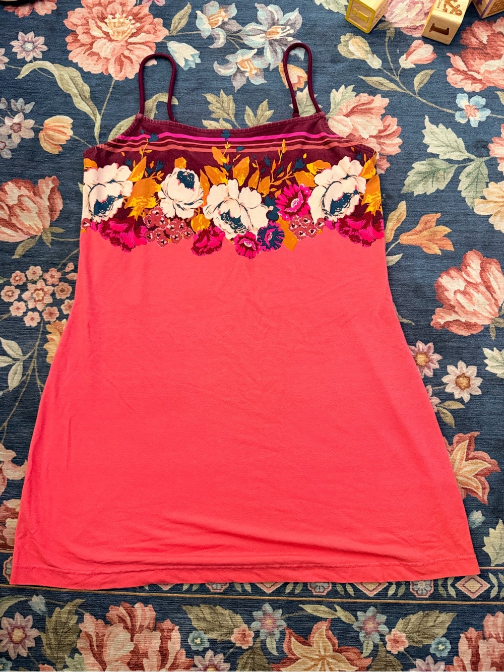 Free People Coral Pink Floral-Trim Slip Dress